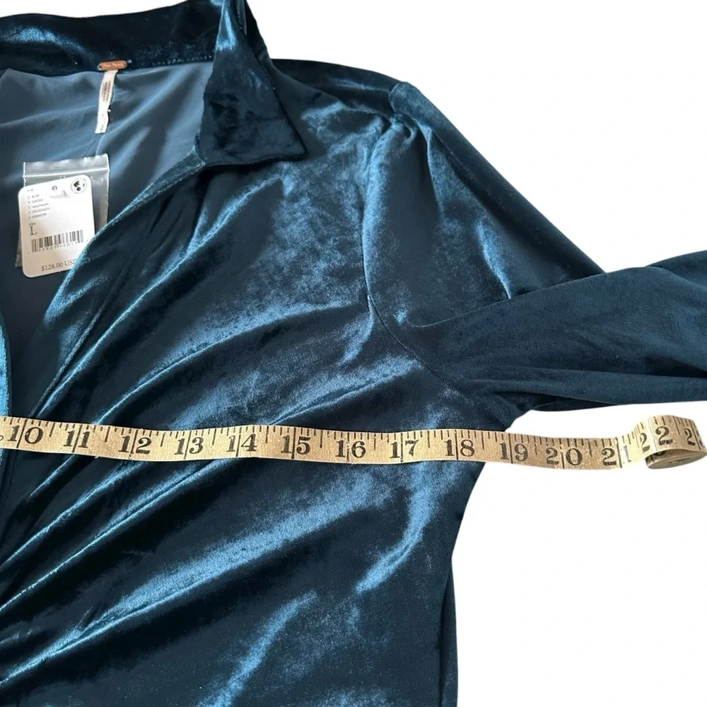 NWT FREE PEOPLE Shayla Blue Velvet Button Down Mini Dress Size Large